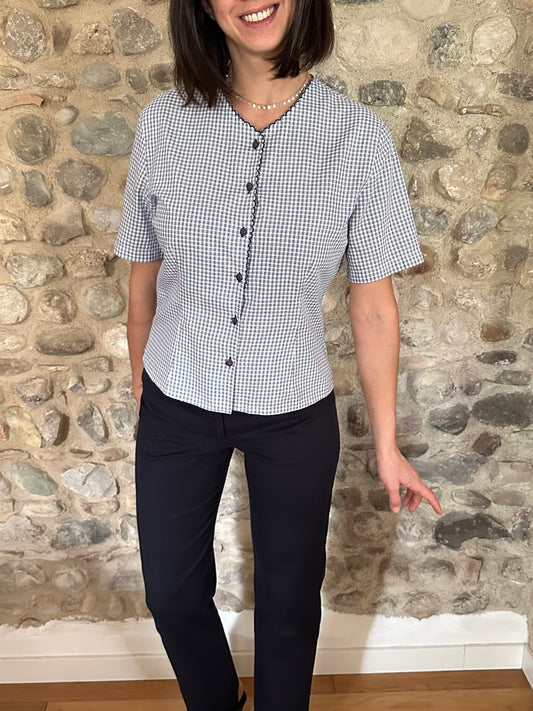 Camicia Vintage Maniche Corte a Quadretti Bianca e Blu Tg.42/44