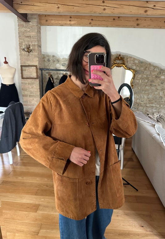 Giacca in Pelle Scamosciata Cammello Tg.42/44