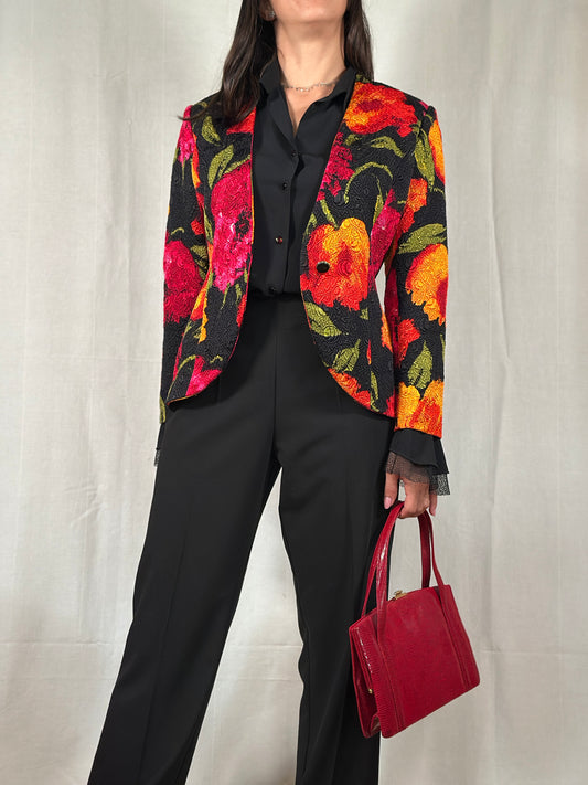 Giacca Anni ‘90 Pianoforte MaxMara Lana e Seta a Fiori