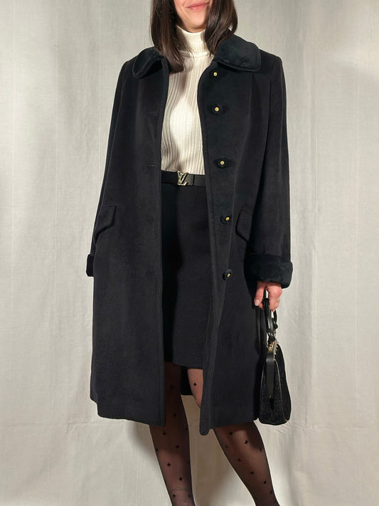 Cappotto Fine Anni ‘80 Delia Ferrari in Lana Nero