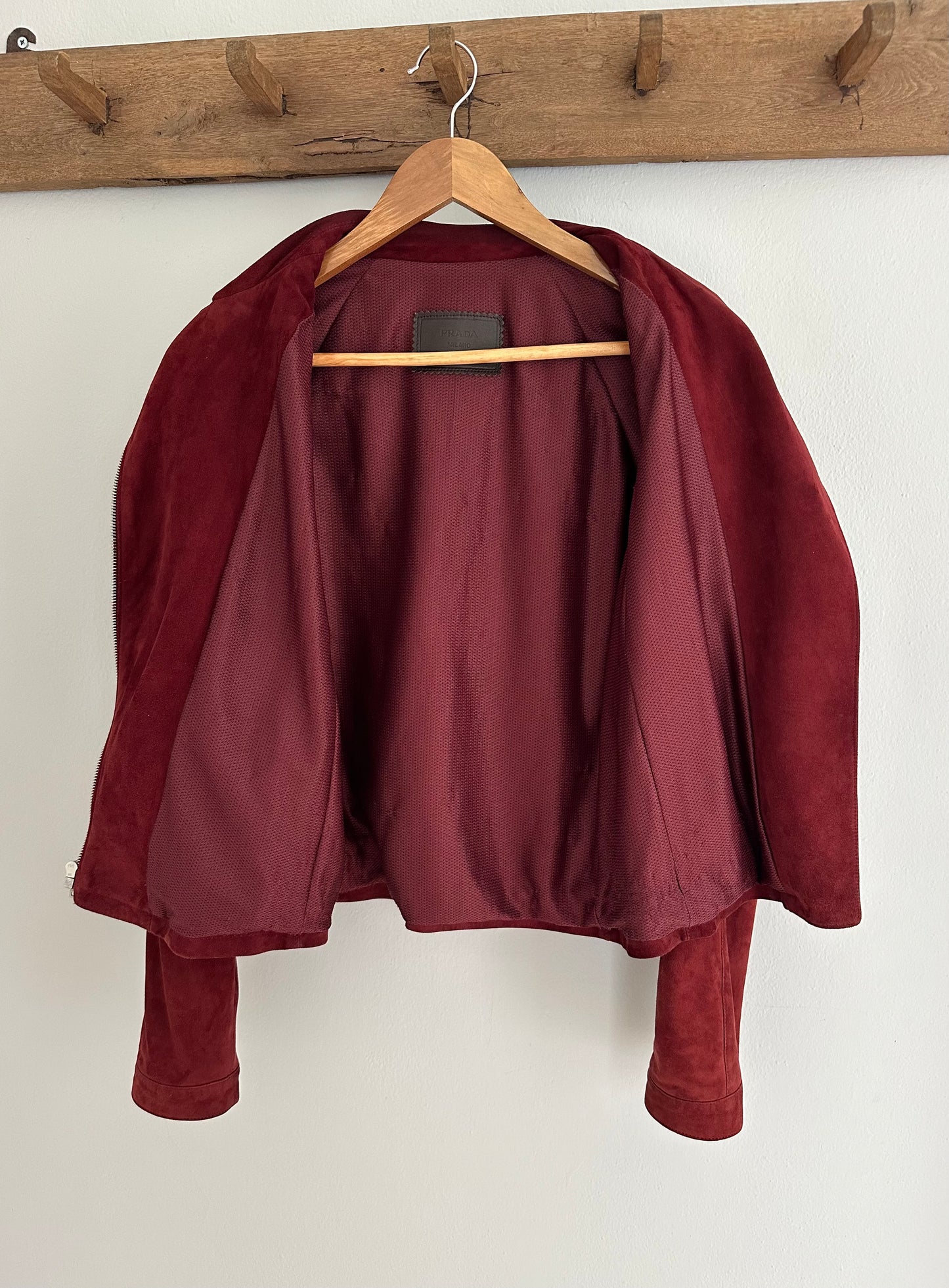 Giubbotto Prada Anni 2000 in Pelle Scamosciata Bordeaux Tg.40/42