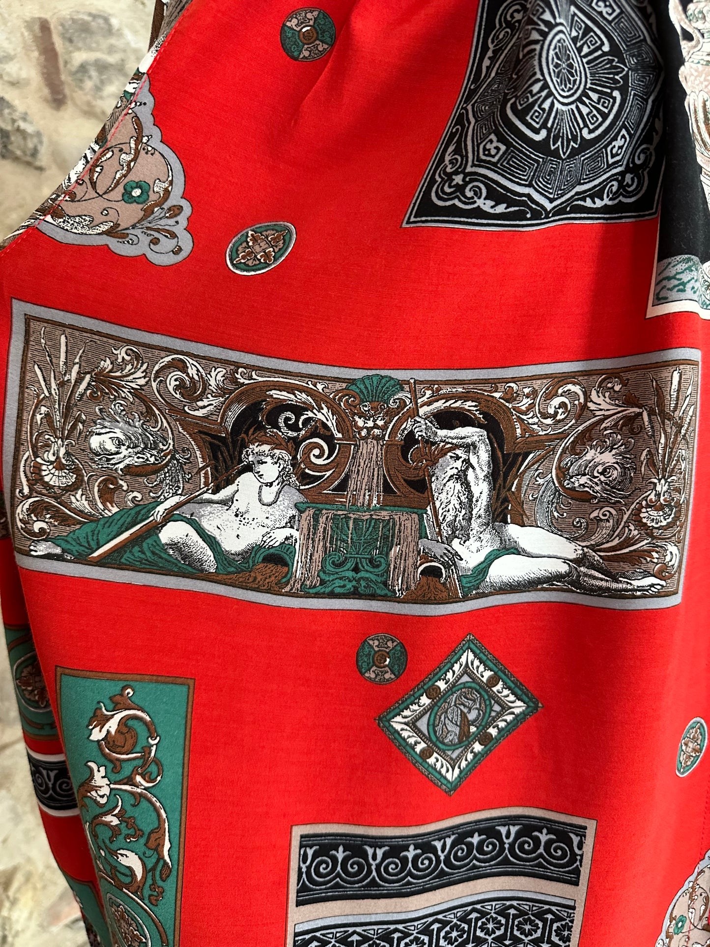 Camicia Vintage Anni ‘80 in Viscosa Rossa Fantasia Tg.Fino 56