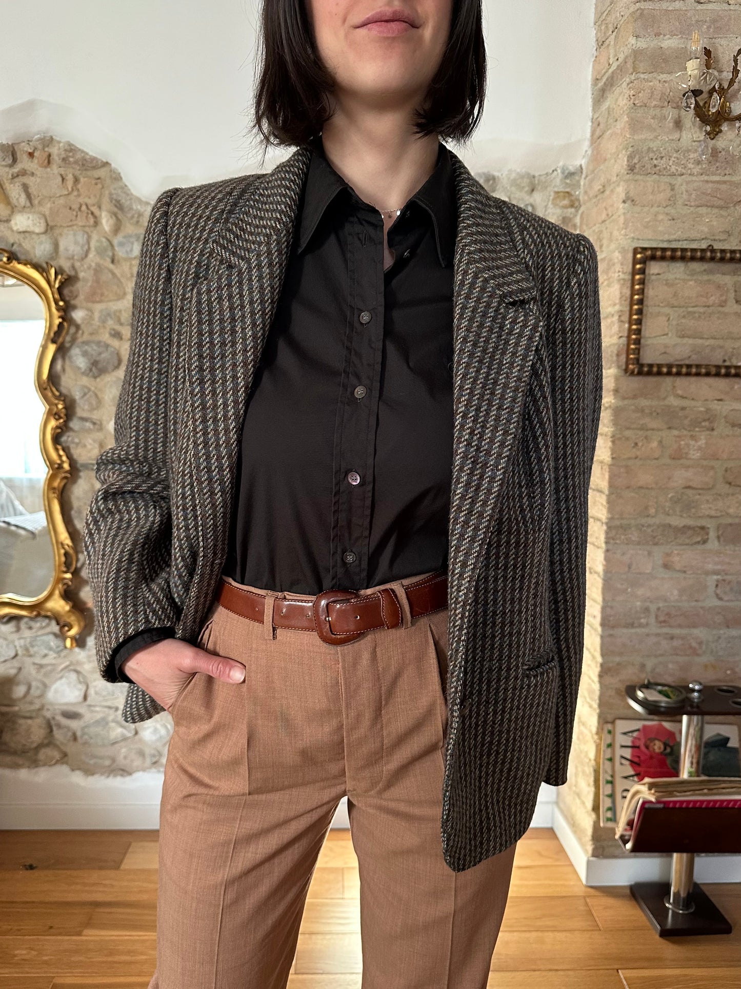 Giacca Corilady Anni ‘90 in Lana Marrone/Panna/Blu Tg.42/44