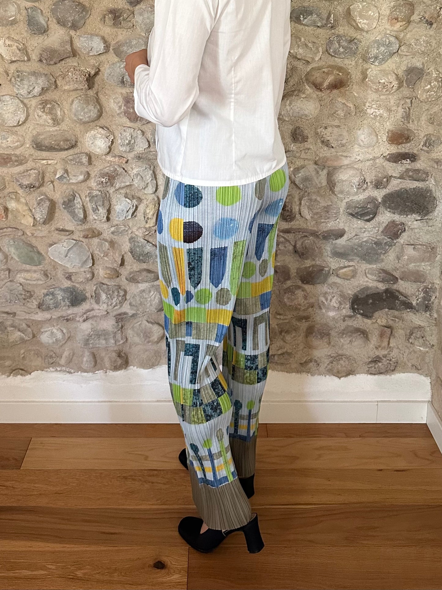 Pantalone Pleats Please Issey Miyake Multicolor Geometrico Azzurro Tg.fino 46