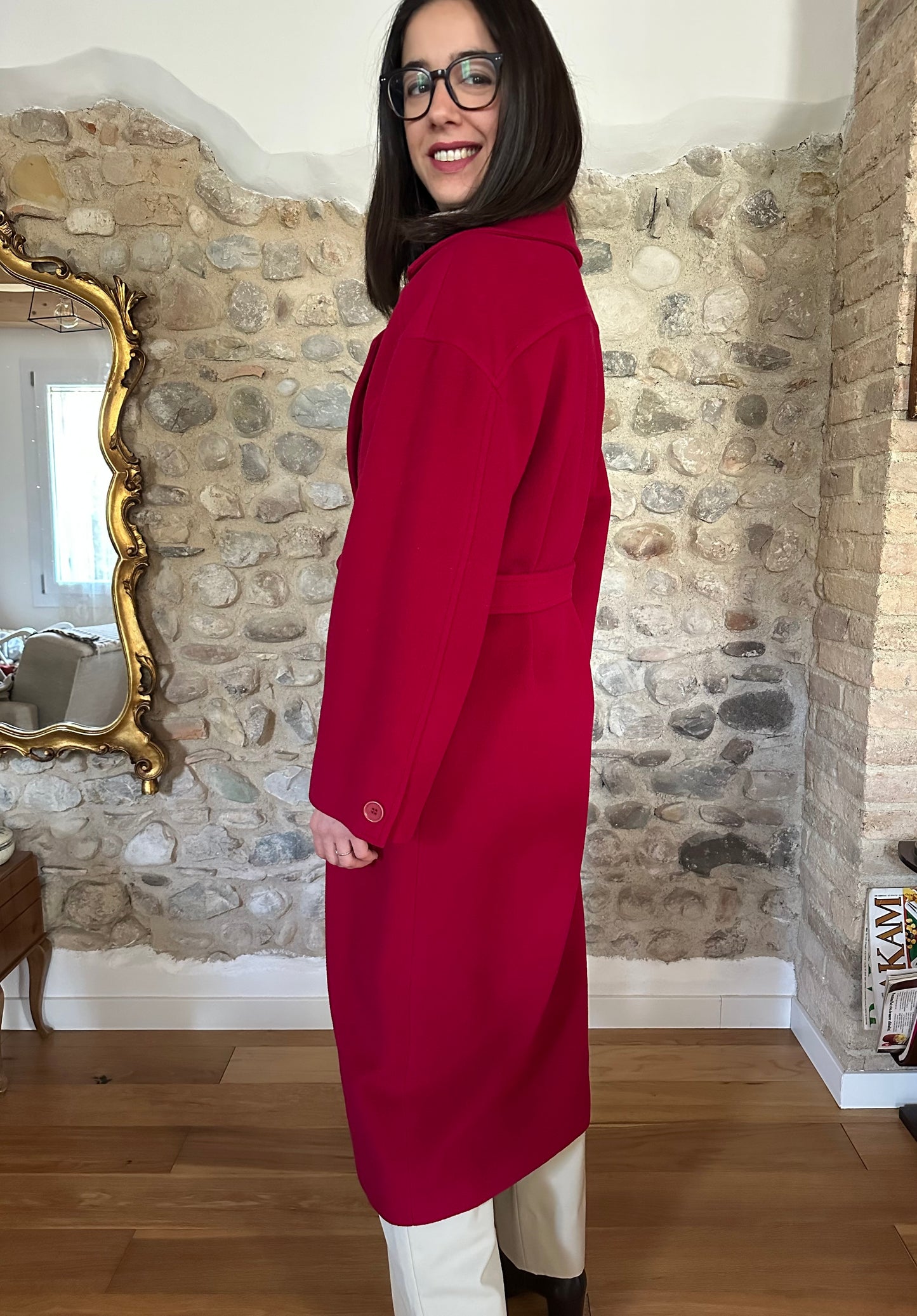 Cappotto Missoni Vintage Anni ‘80 in Lana e Kashmir Rosso Lampone Tg.fino 52