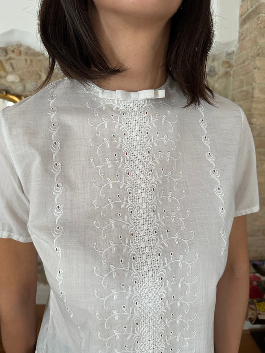 Camicia Anni ‘60 con Fiocco in Cotone Bianca Tg.40/42