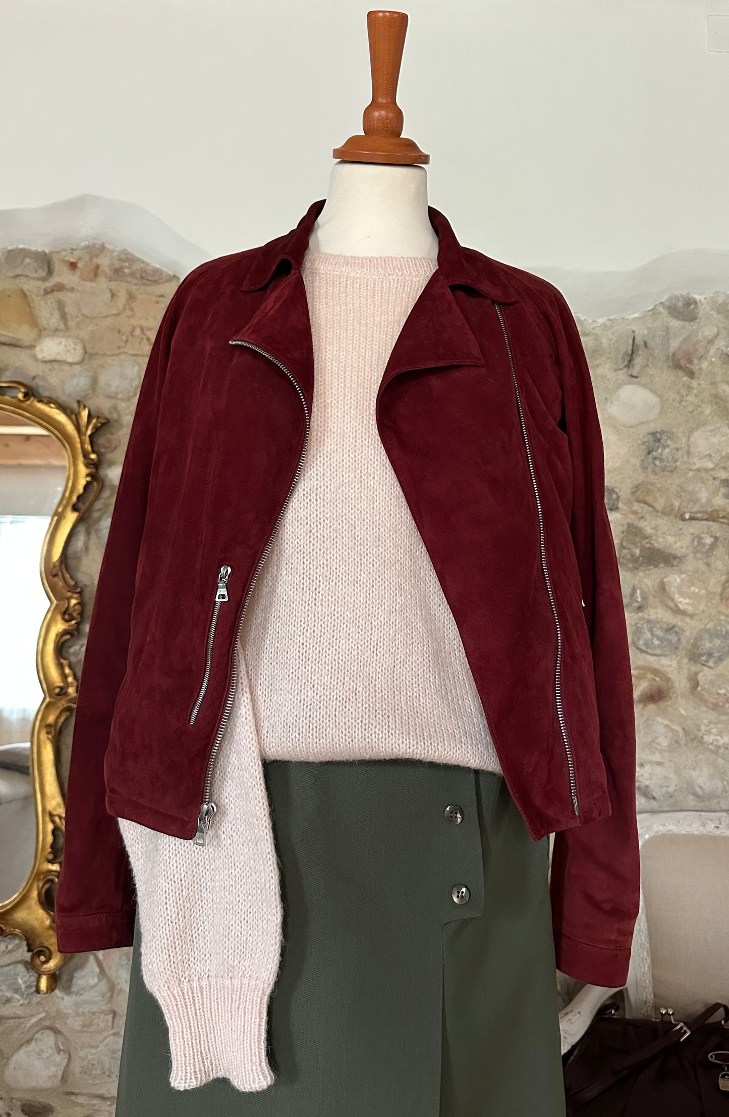 Giubbotto Prada Anni 2000 in Pelle Scamosciata Bordeaux Tg.40/42
