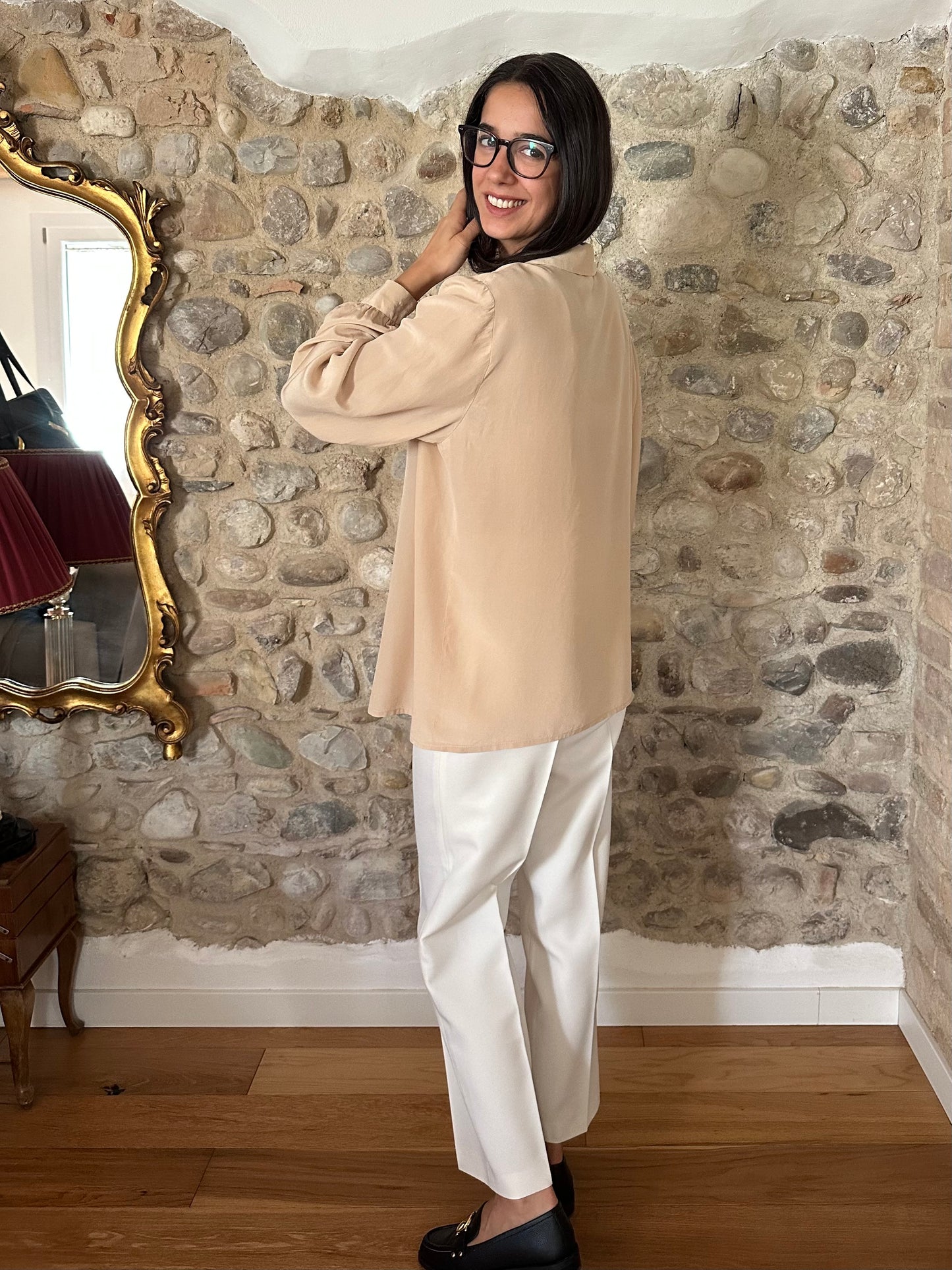 Camicia Vintage Sartoriale in Seta Beige Tg. Fino 50