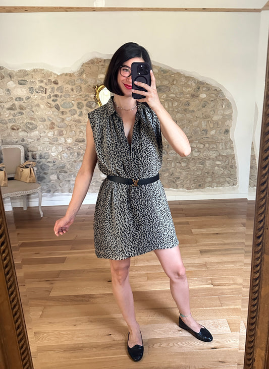 Abito Saint Laurent Senza Maniche Leopardato in Seta Tg.40/42/44/46