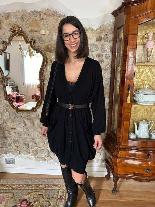 Cardigan Yves Saint Laurent Lungo in Lana Nero Tg.Unica