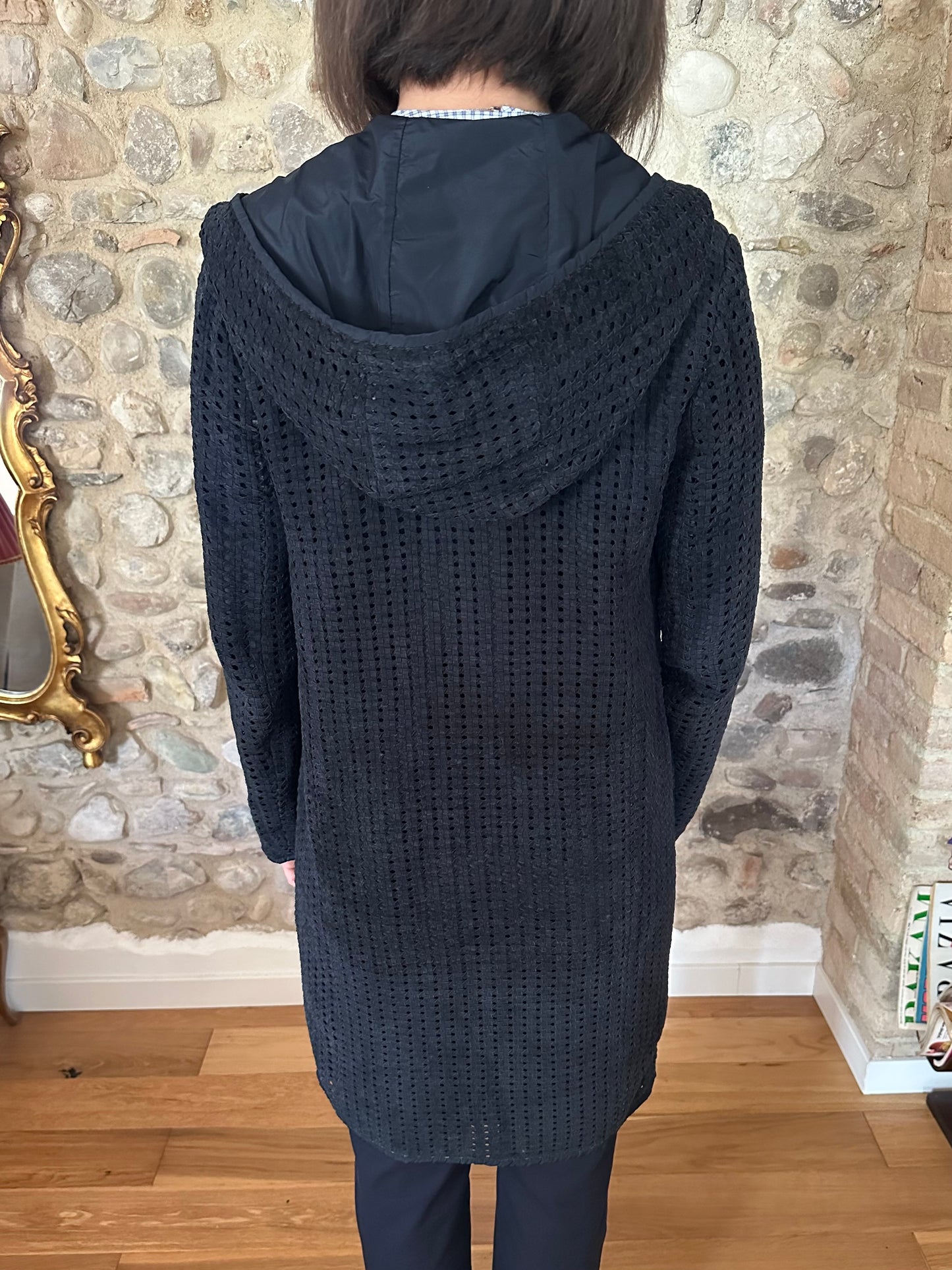 Giacca Lunga ‘S Max Mara in Pelle Scamosciata Intrecciata Blu Tg.40/42