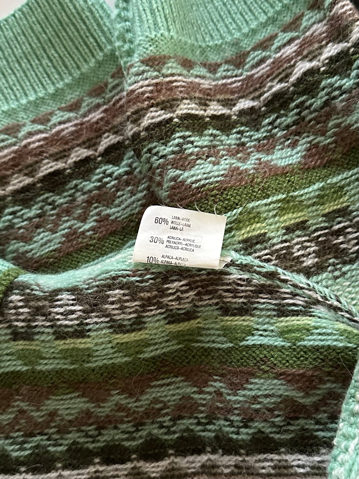 Maglione Vintage Stefanel Anni ‘90 Fantasia Verde Acqua Tg.36/38/40