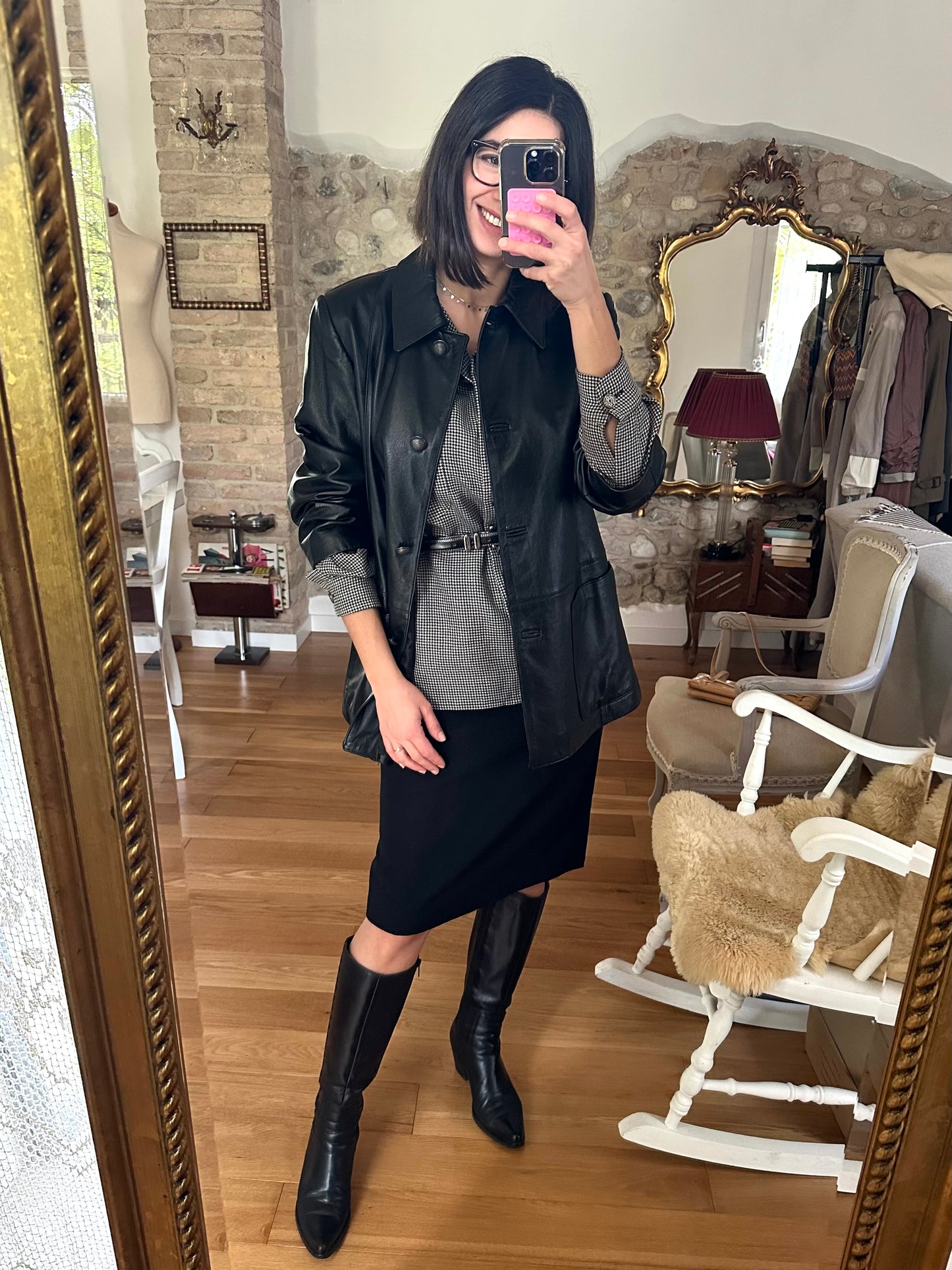Giacca Vintage in Pelle Nera Tg.40/42