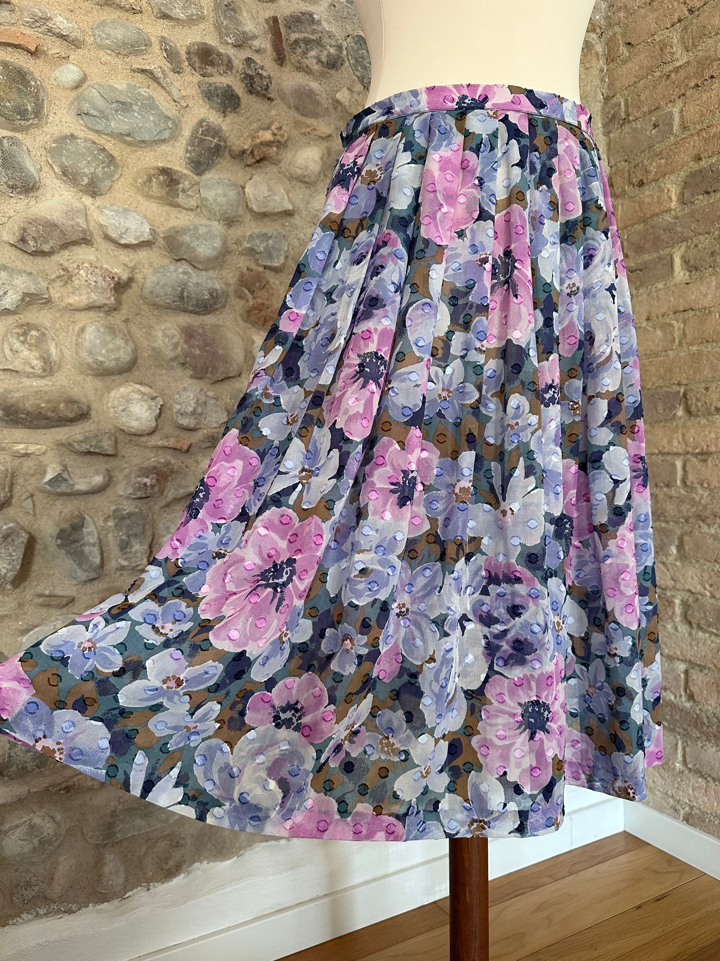 Gonna Vintage Sartoriale a Ruota Anni ‘80 in Cotone a Fiori Tg.42