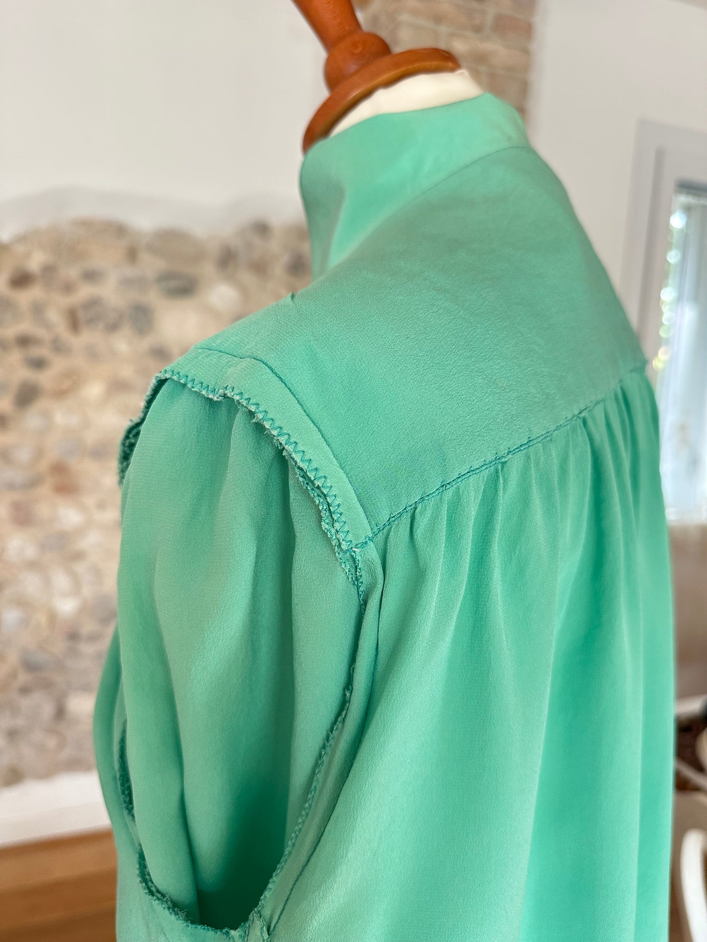 Camicia Vintage Anni ‘80 Sartoriale in Seta Verde Tg.fino 50