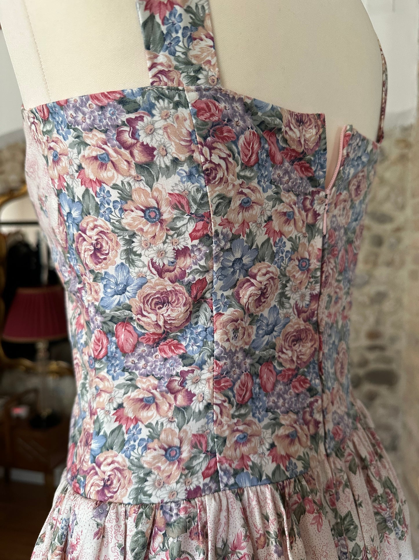 Abito Romantico Vintage Anni ‘80 Höpfner in Cotone con Fiori Tg.38/40