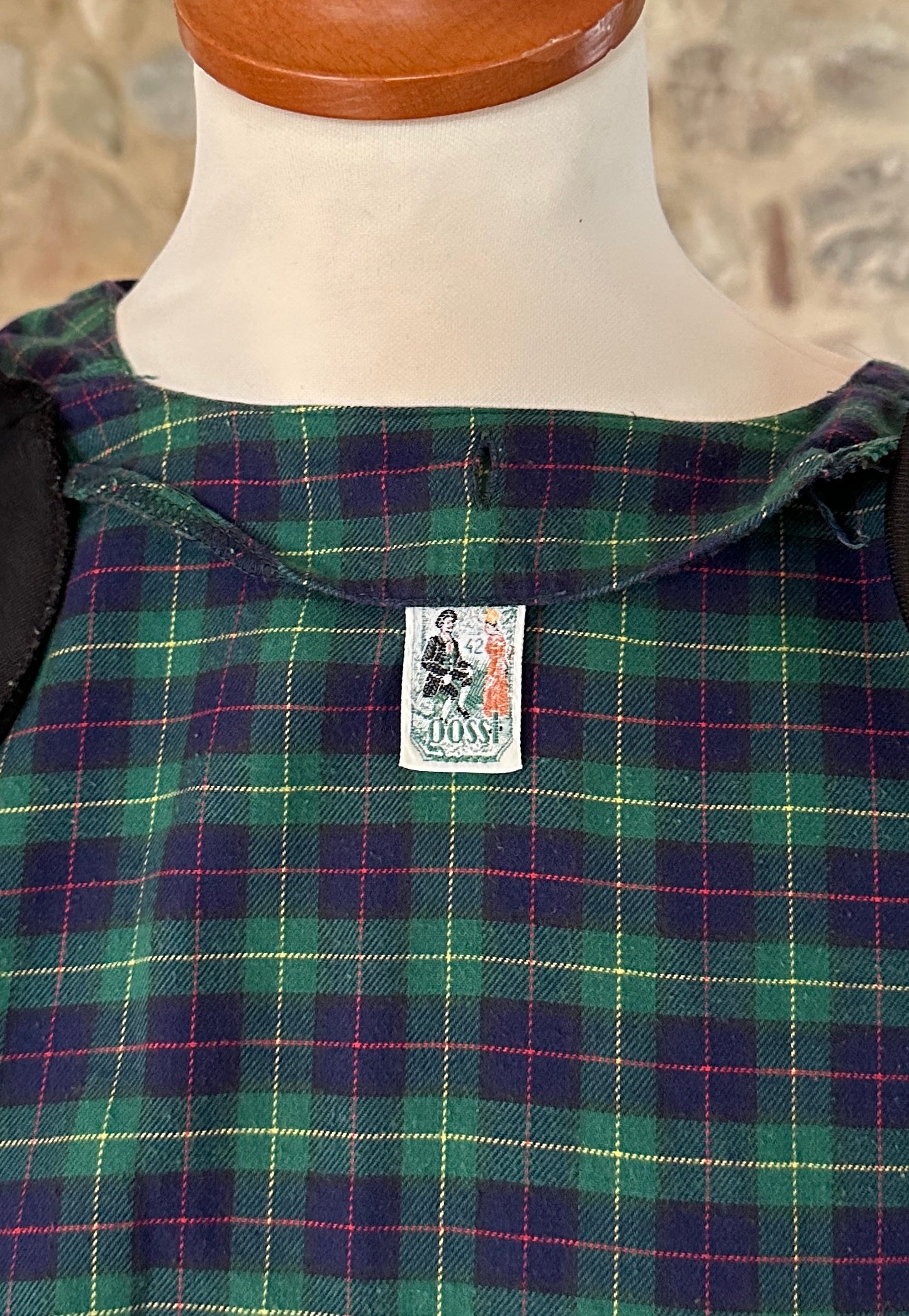 Abito Tirolese Lungo Anni ‘80 in Cotone Tartan Blu e Verde Tg.42/44