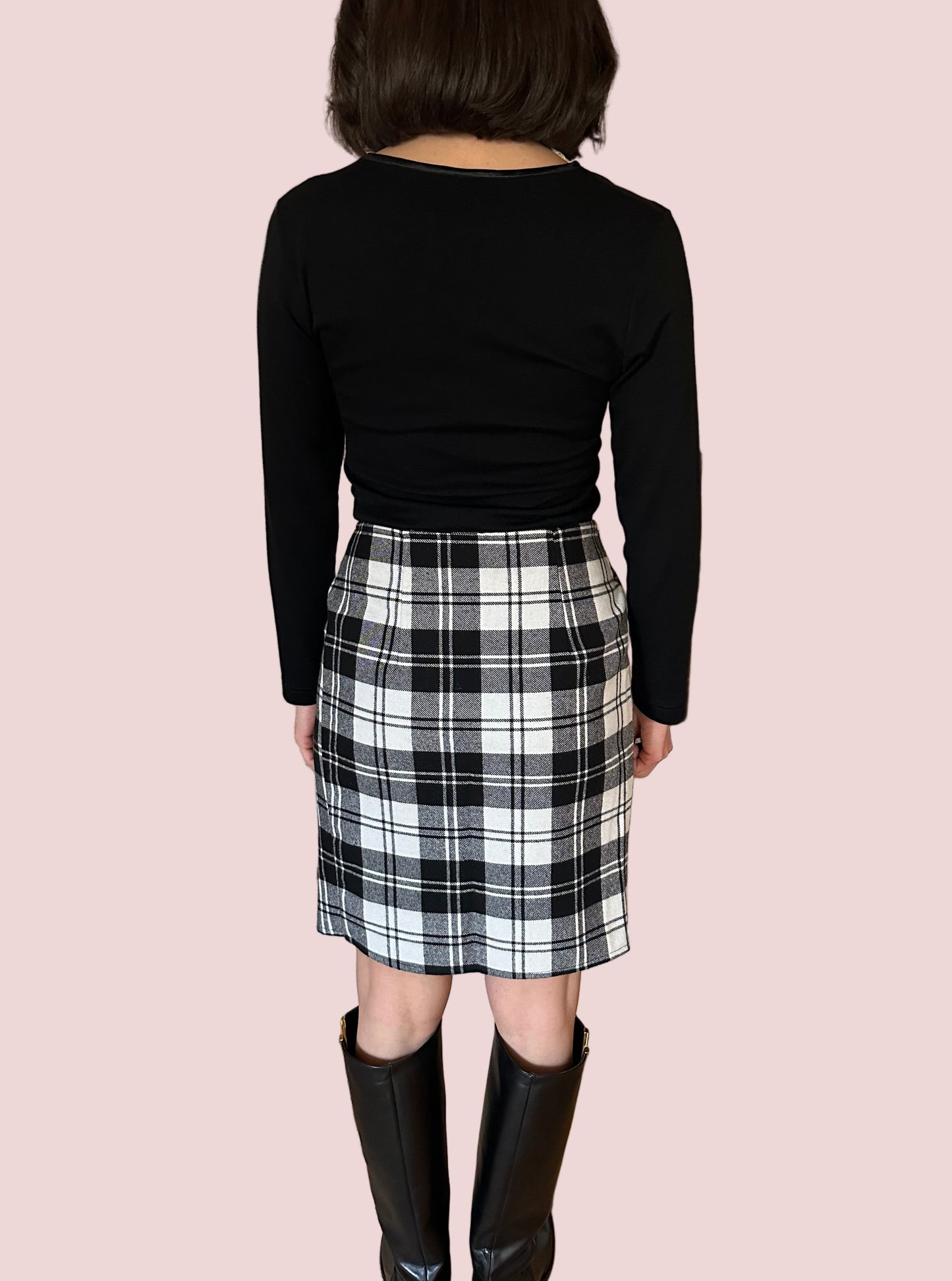 Gonna Anni ‘80 a Quadri Tartan Bianco e Nero Misto Lana tg.40/42