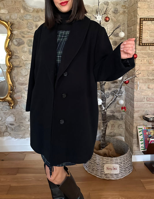 Cappotto Vintage Anni ‘80 in Lana Nero Tg.50 circa