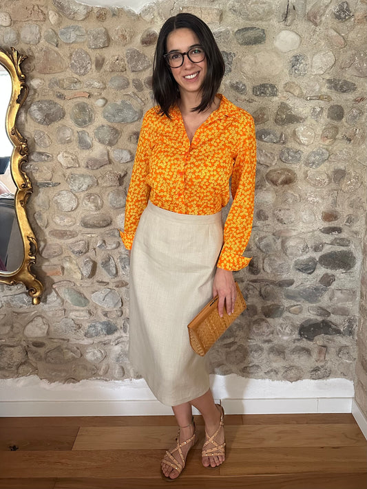 Gonna Valentino MissV Vintage Anni ‘80 in Lino Beige Tg.44