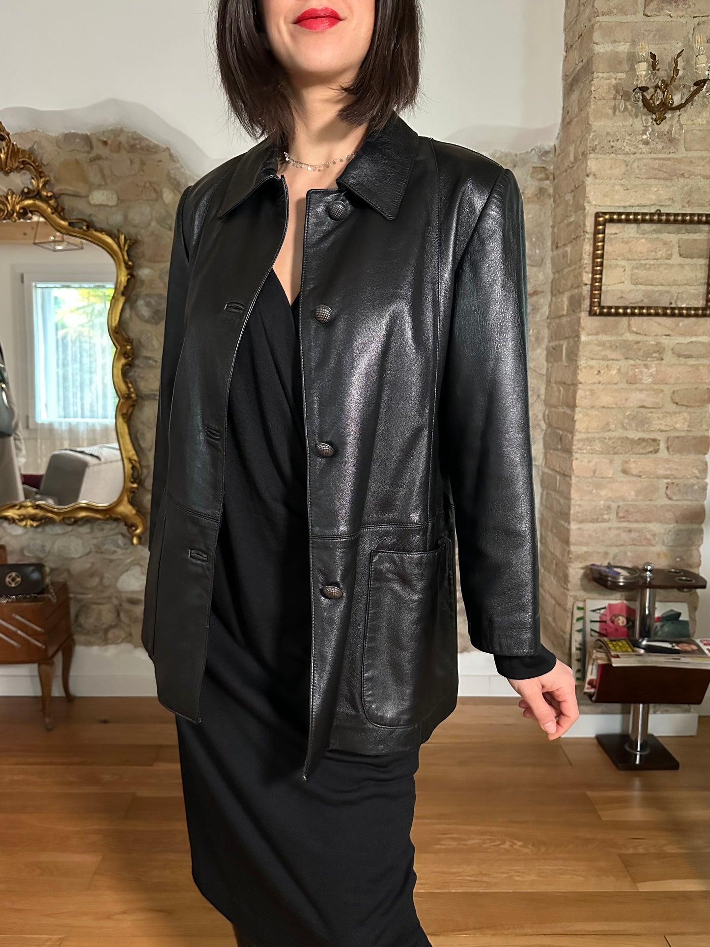 Giacca Vintage in Pelle Nera Tg.40/42