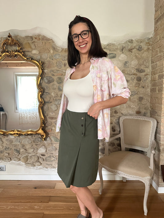 Gonna Nuova Sartoriale Anni ‘70 in Lana Verde Militare Tg.38