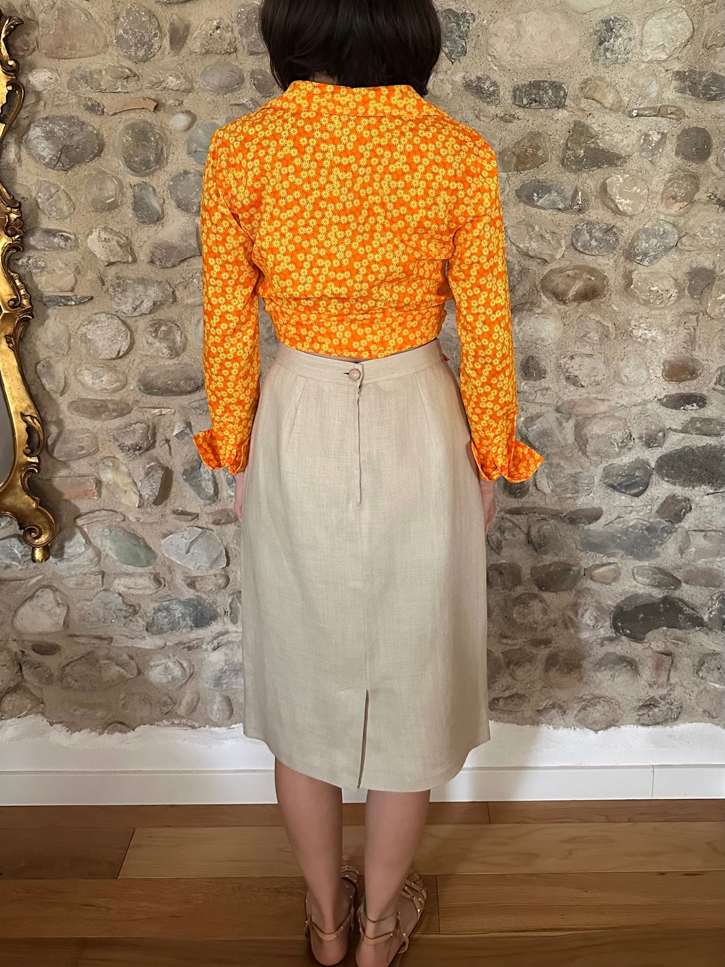 Gonna Valentino MissV Vintage Anni ‘80 in Lino Beige Tg.44