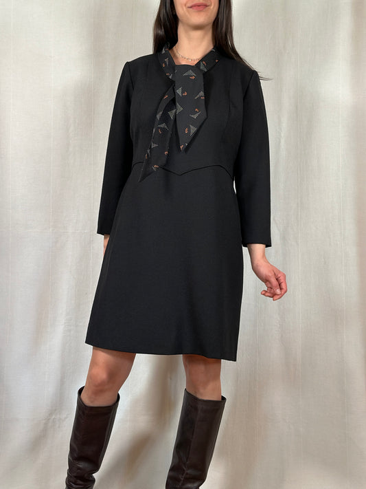 Abito Vintage Anni ‘70 Sartoriale in Lana Nero