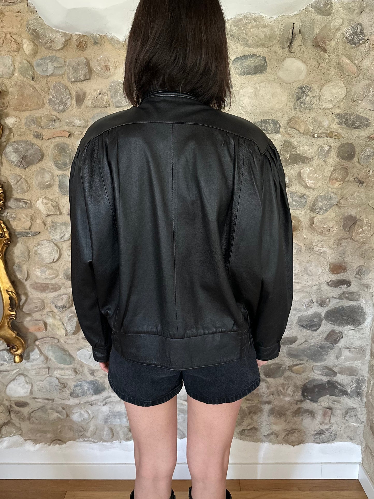 Giubbotto Vintage Anni ‘80 in Pelle Nero Tg.44/46