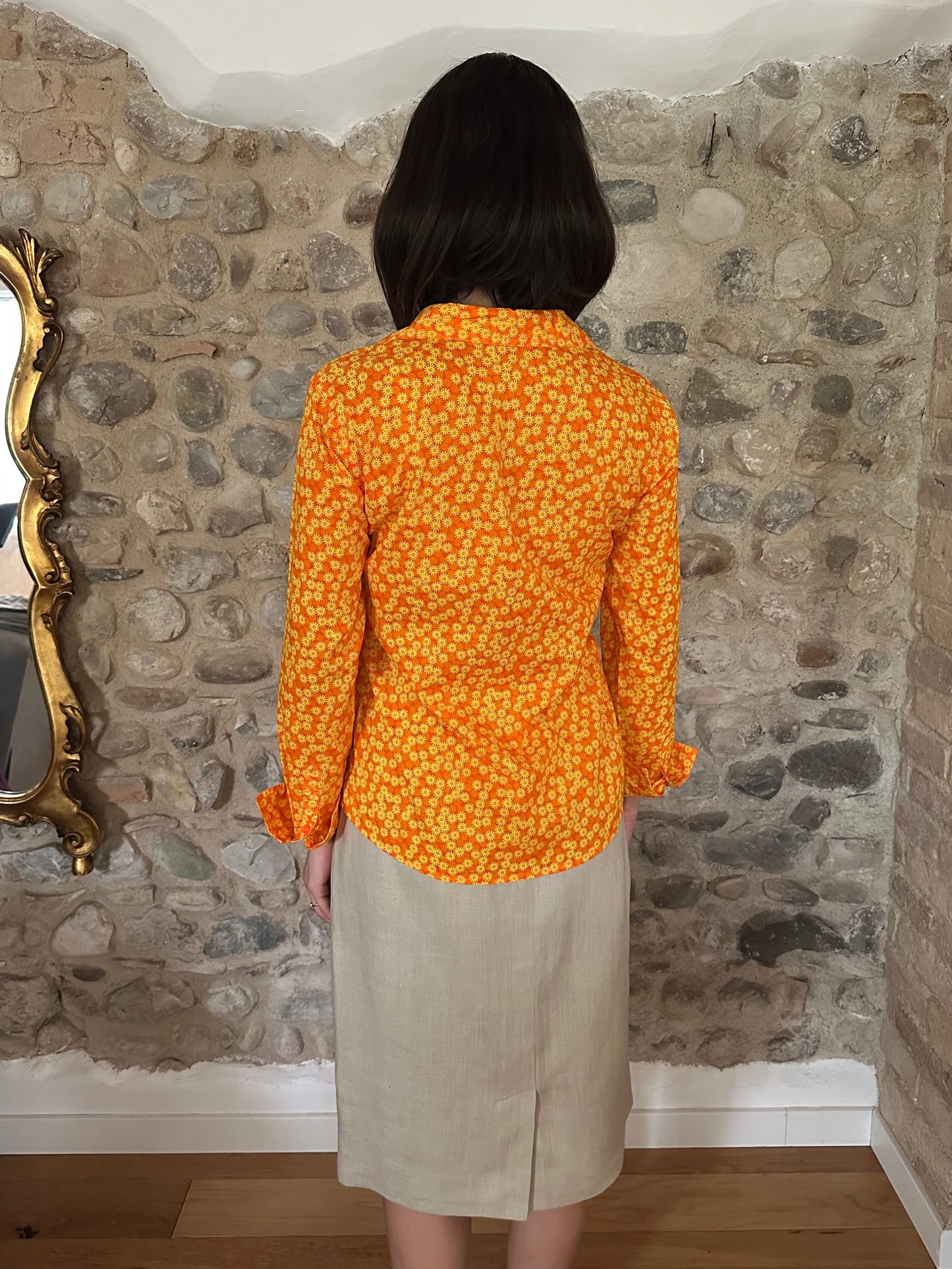 Camicia Benetton Fiori Arancioni Tg.40/42