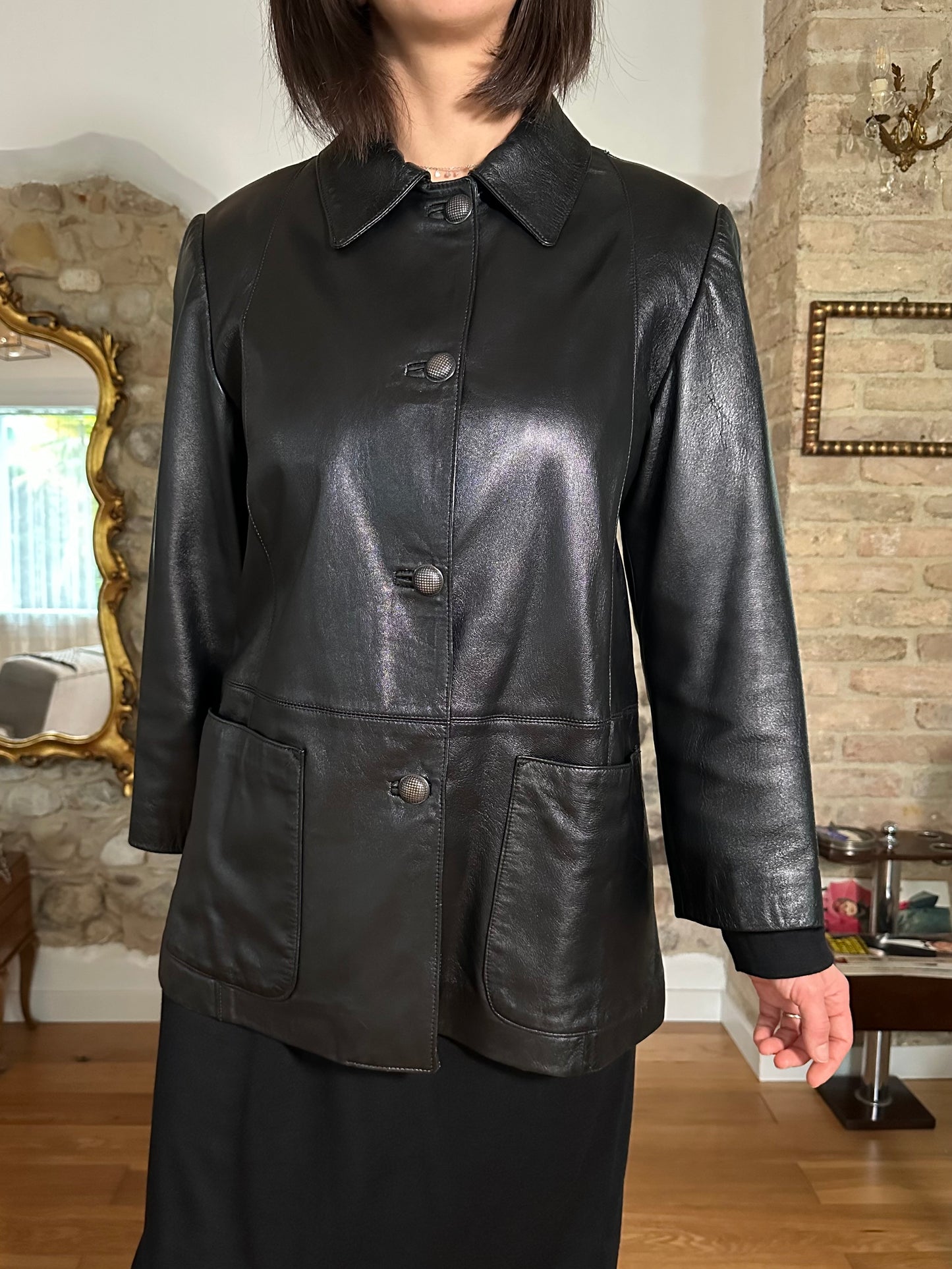 Giacca Vintage in Pelle Nera Tg.40/42