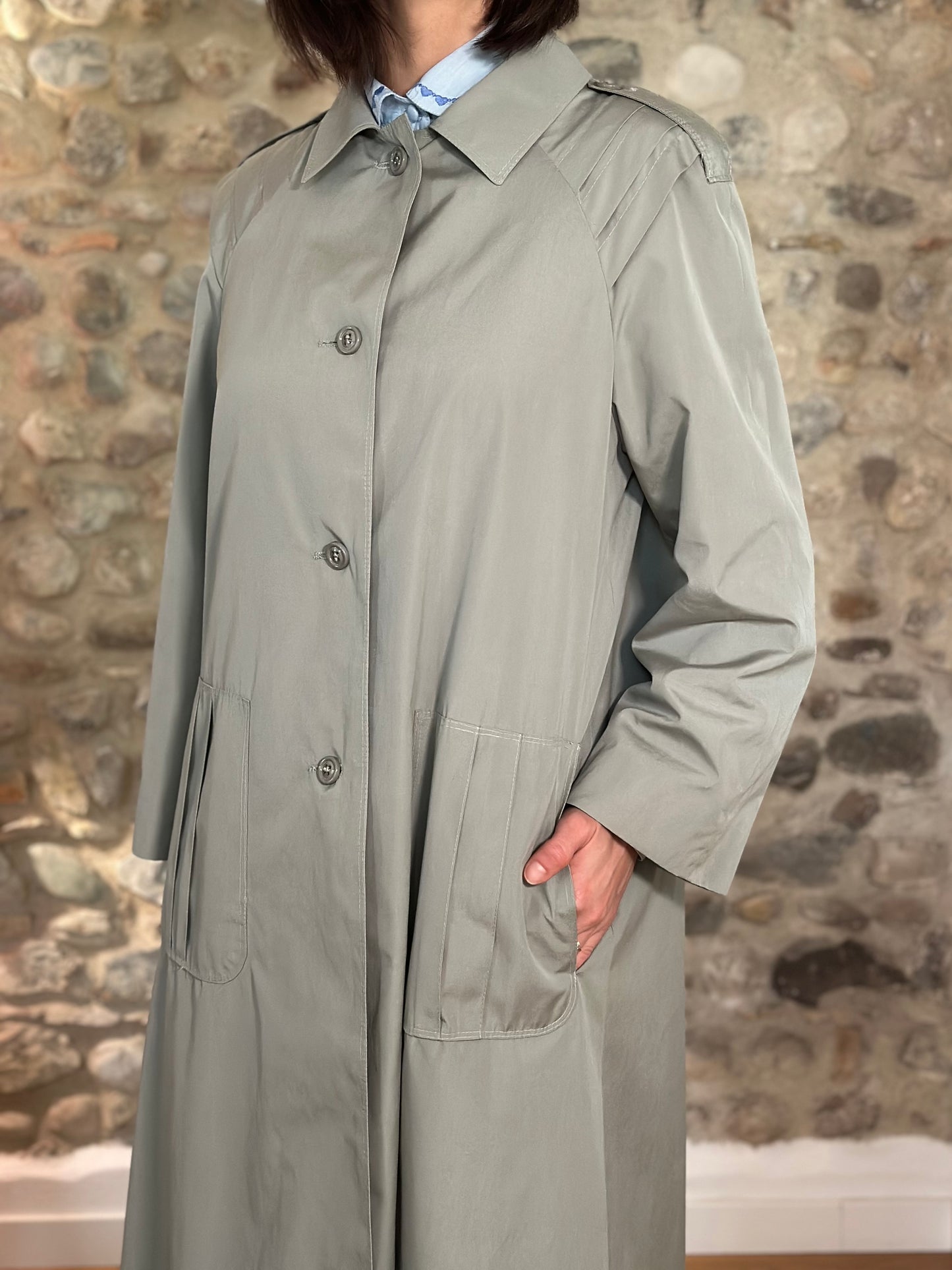 Trench Vintage Lungo Nino Grigio/Verde Salvia Tg.40/42/44