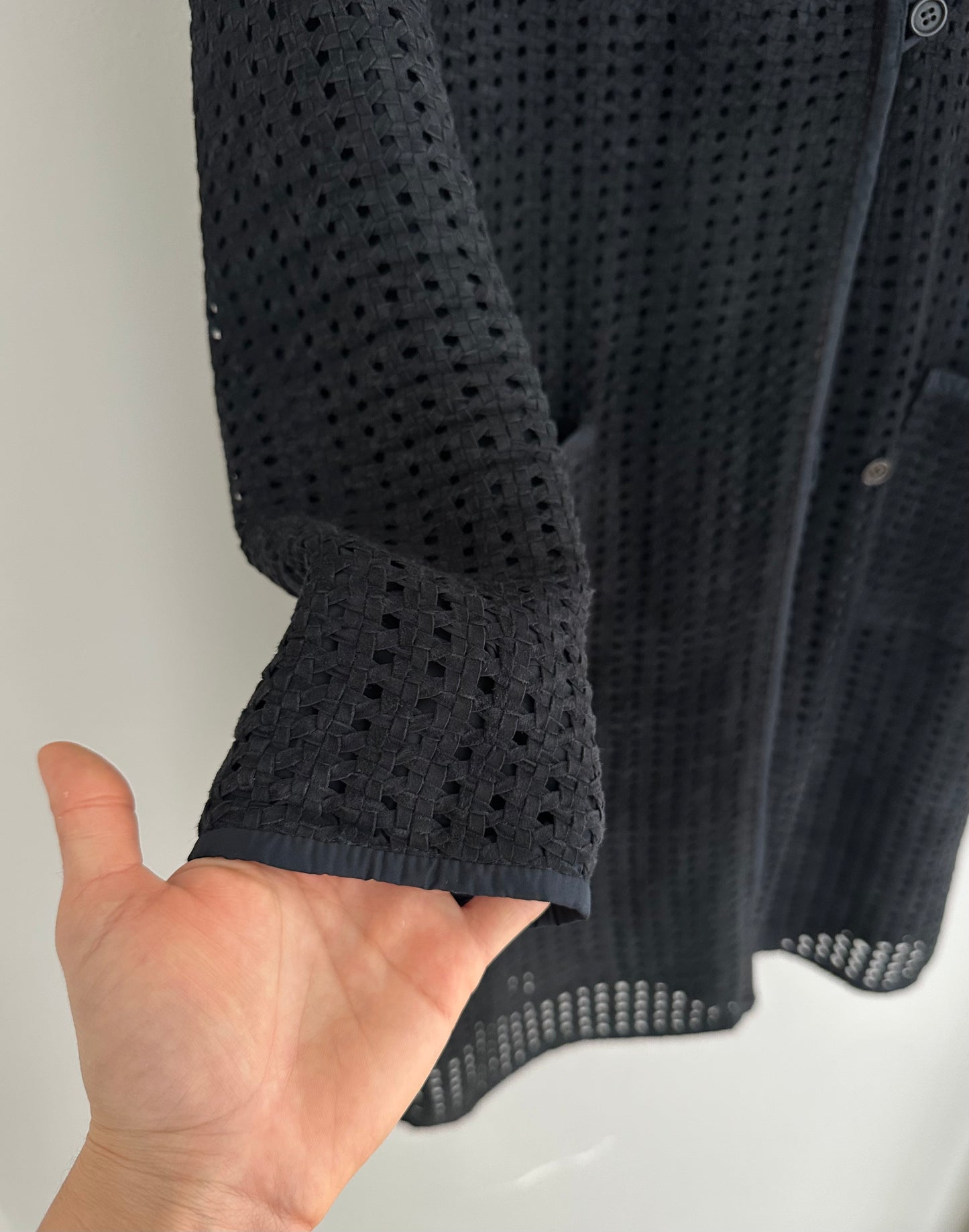 Giacca Lunga ‘S Max Mara in Pelle Scamosciata Intrecciata Blu Tg.40/42