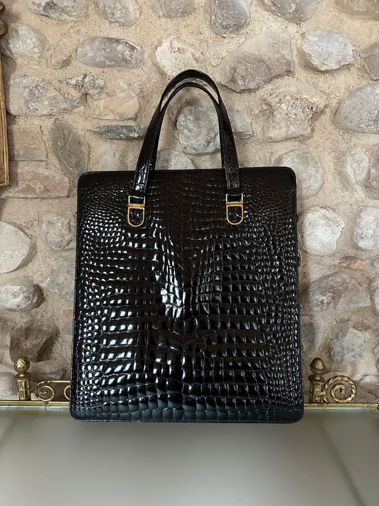 Borsa Vera Pelle Effetto Coccodrillo Anni ‘90 Nera
