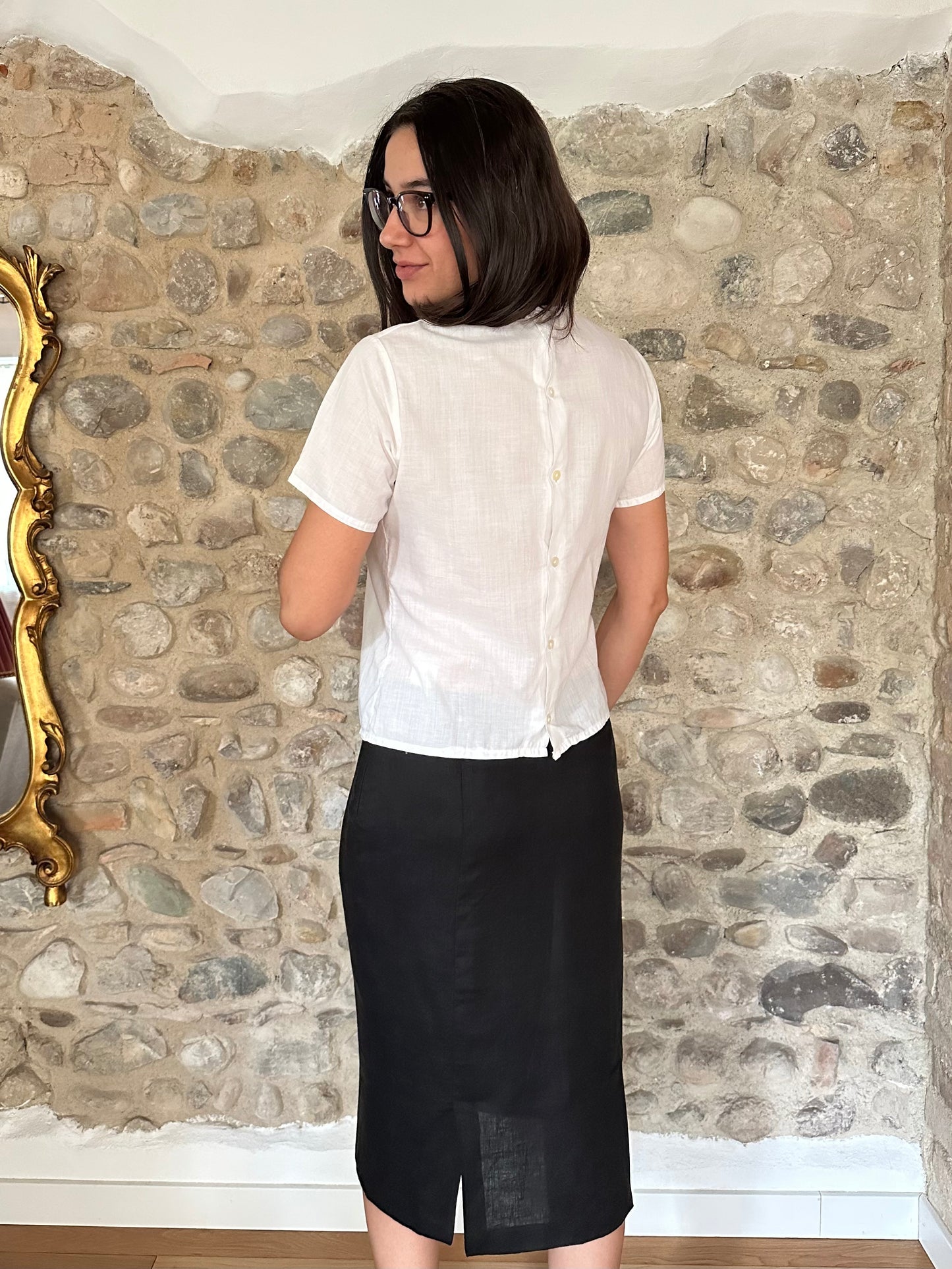 Camicia Anni ‘60 con Fiocco in Cotone Bianca Tg.40/42