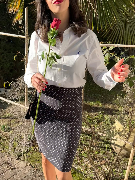 Gonna Nera a Pois Panna misto Seta Tg.40/42