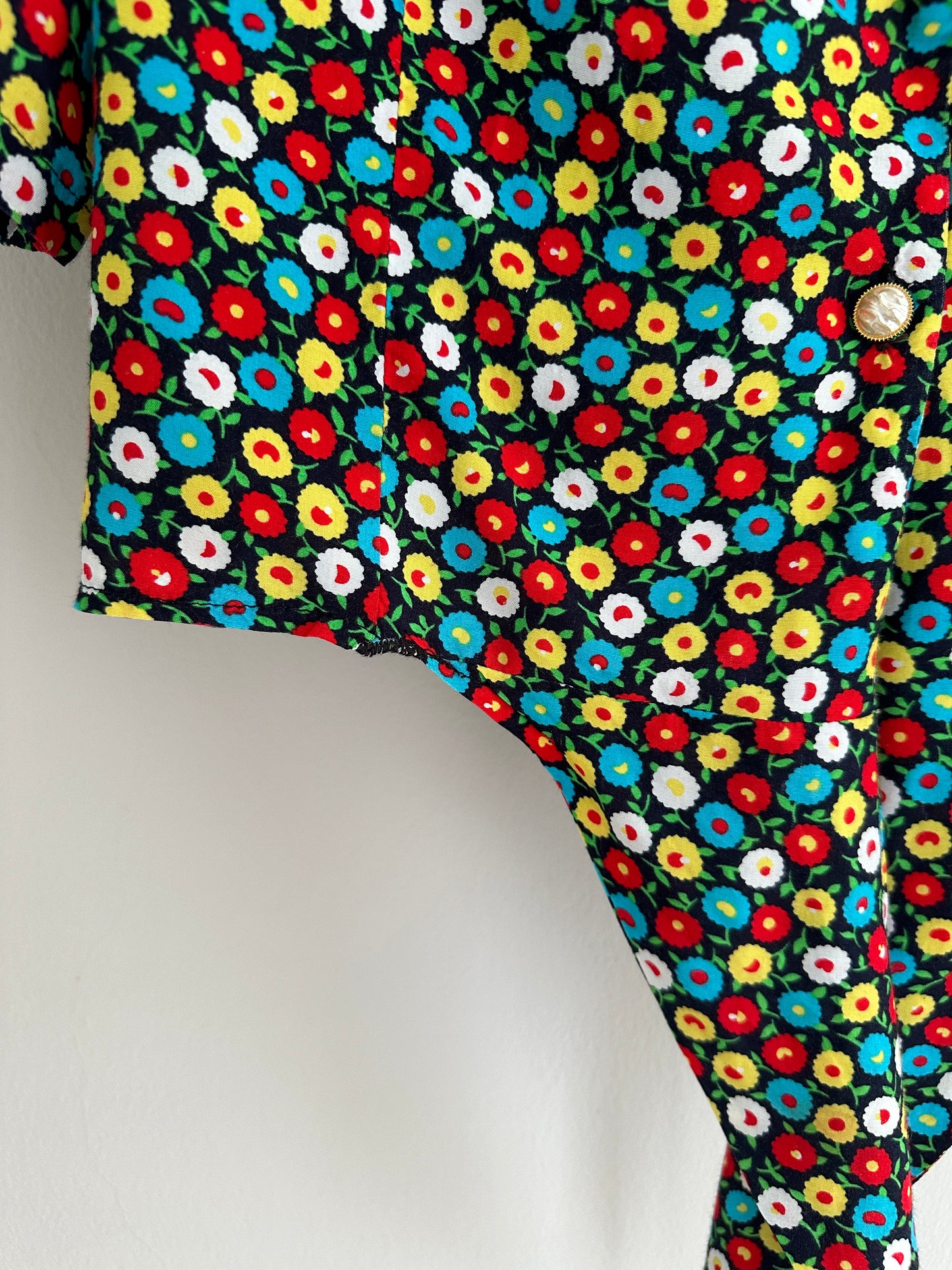 Camicia Crop Vintage Anni Settanta Fantasia Fiori Tg.44/46