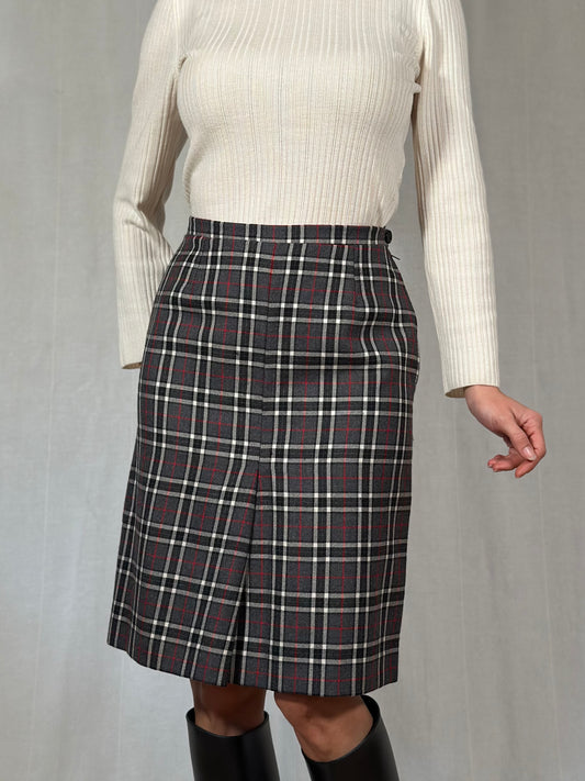 Gonna Sartoriale Anni ‘70/‘80 in Lana Tartan Grigia