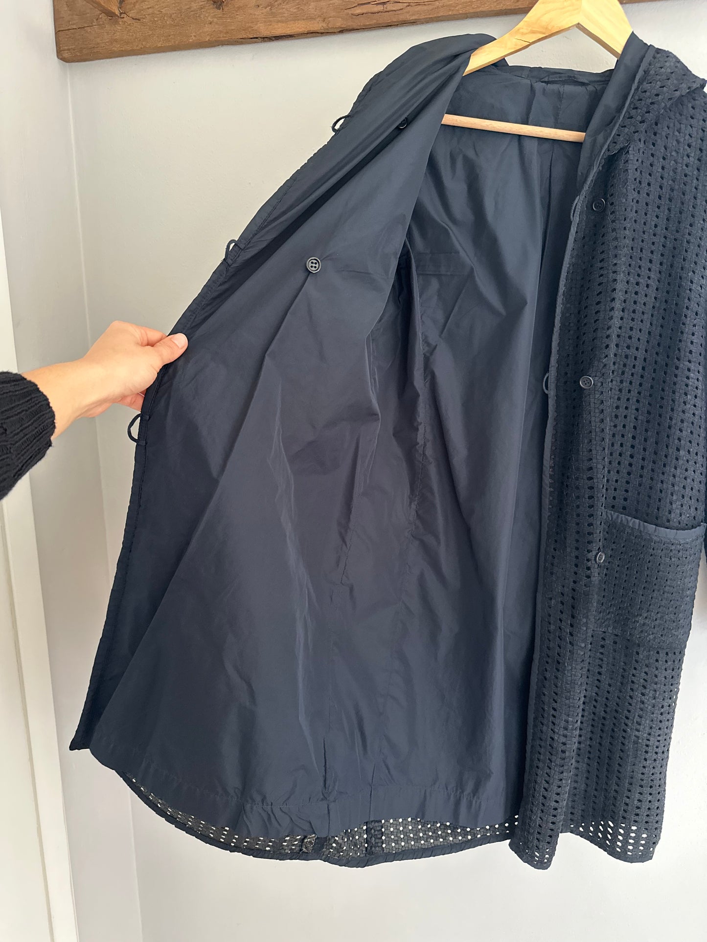 Giacca Lunga ‘S Max Mara in Pelle Scamosciata Intrecciata Blu Tg.40/42