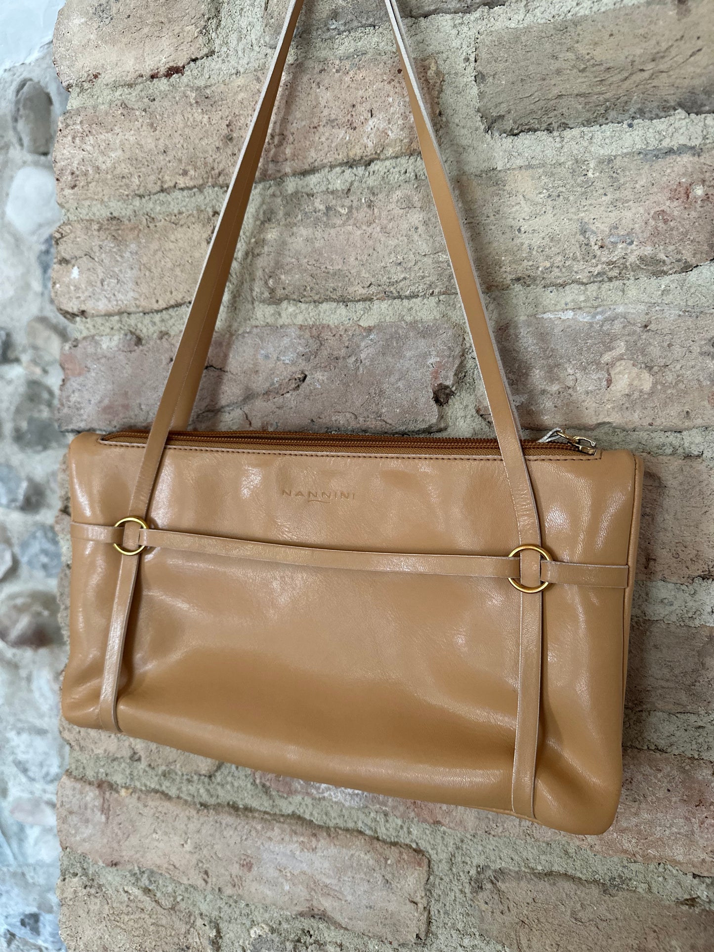 Borsa a Spalla Vintage Nannini in Pelle Beige