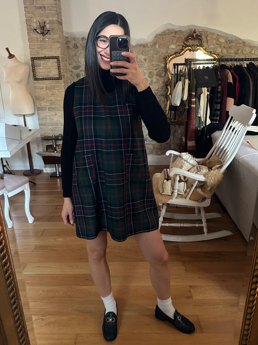 Abito Sartoriale Anni ‘60 in Lana Tartan Verde Blu