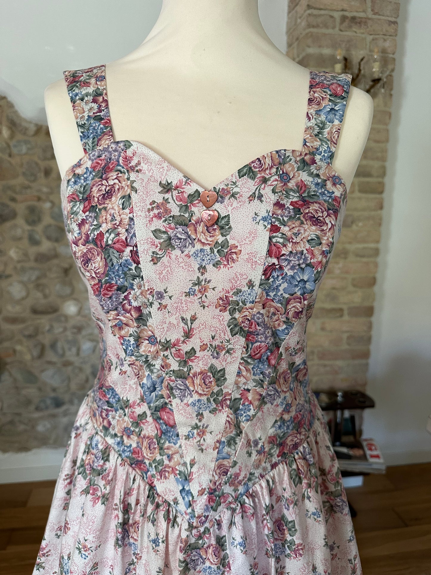 Abito Romantico Vintage Anni ‘80 Höpfner in Cotone con Fiori Tg.38/40