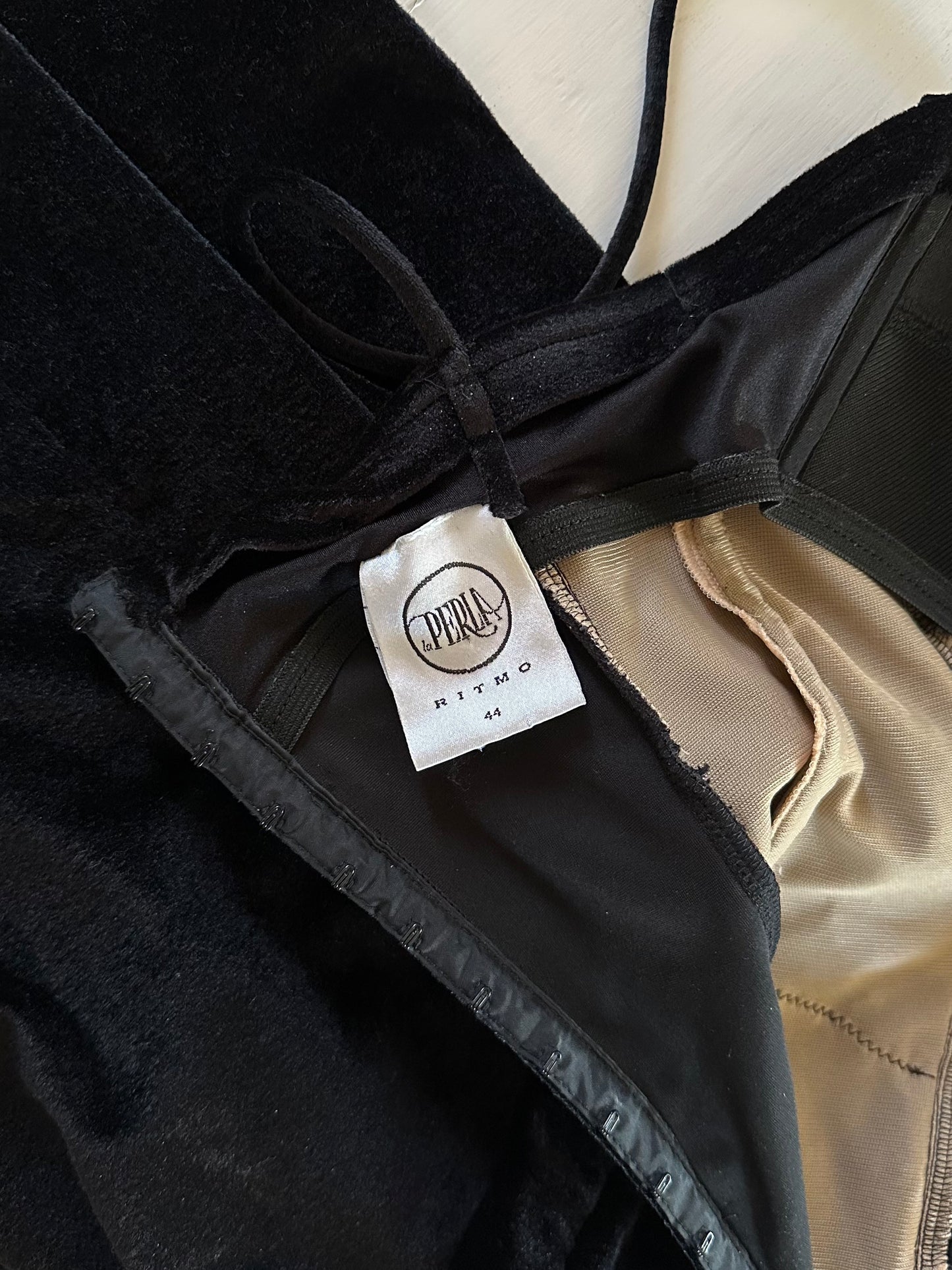 Abito Vintage Ritmo La Perla in Ciniglia e Pizzo Nero Tg.40/42