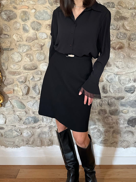 Gonna Vintage ad A con Cintura in Lana Nera Tg.40