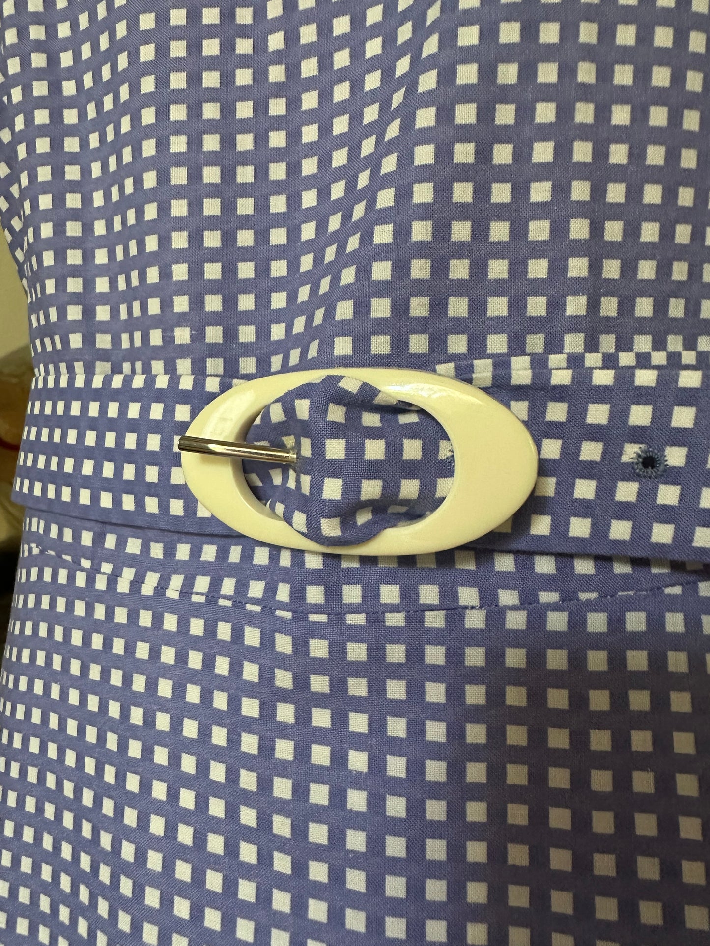 Abito Vintage Anni ‘60 Sartoriale a Quadretti Lilla e Bianco Tg.48