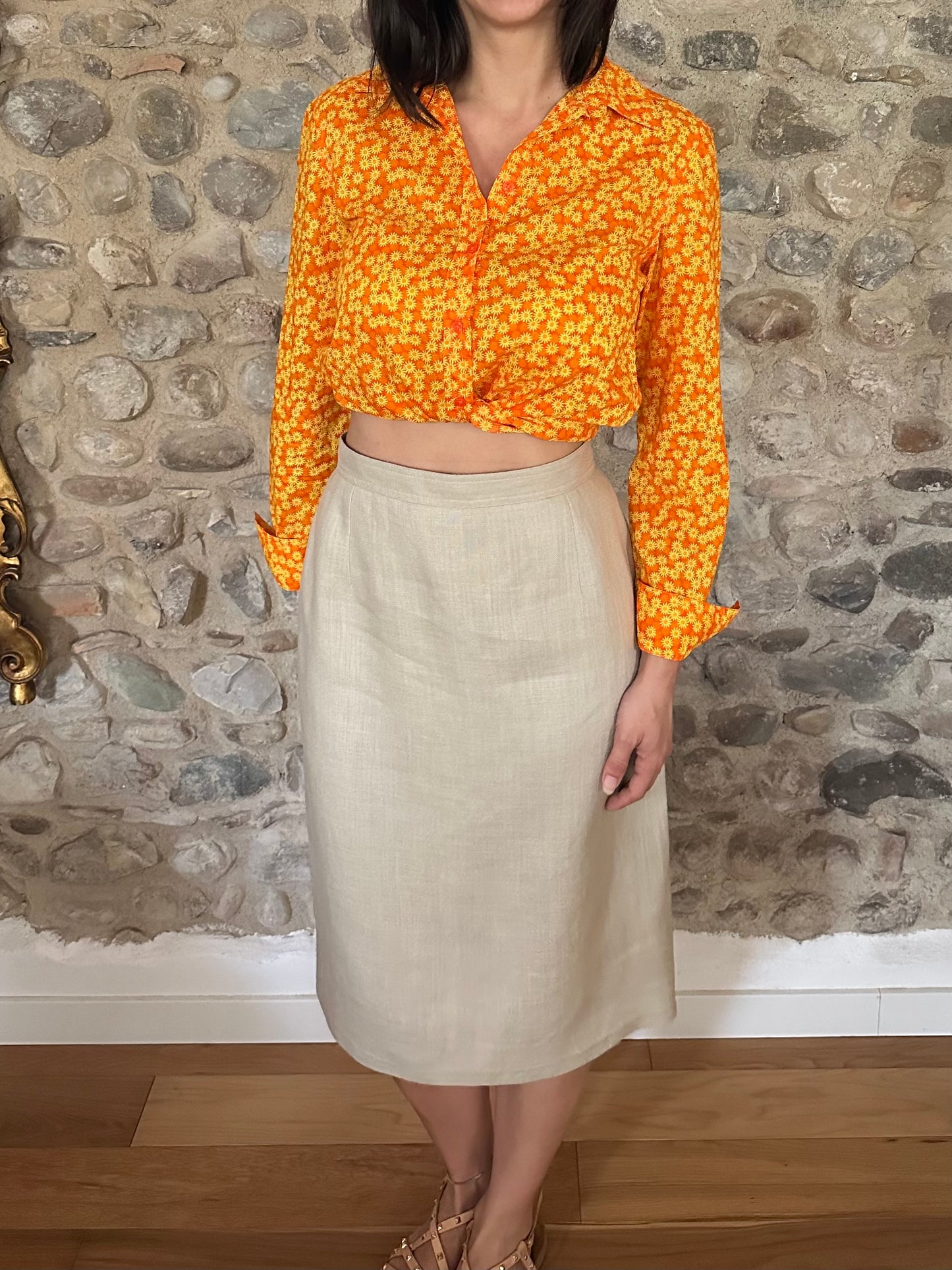 Gonna Valentino MissV Vintage Anni ‘80 in Lino Beige Tg.44