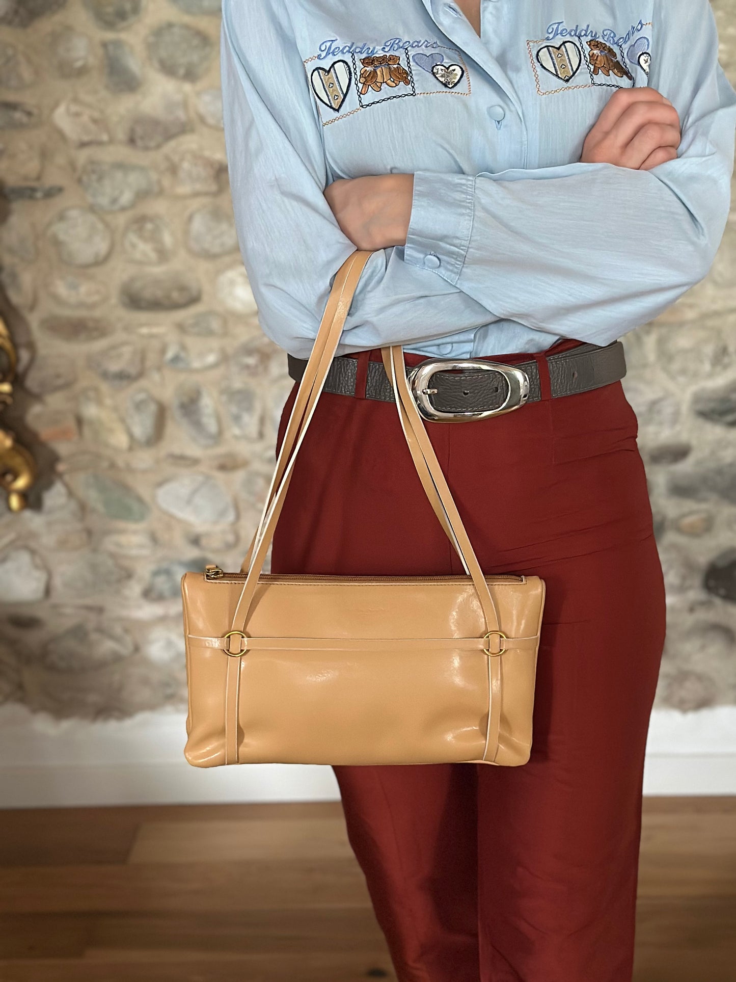 Borsa a Spalla Vintage Nannini in Pelle Beige