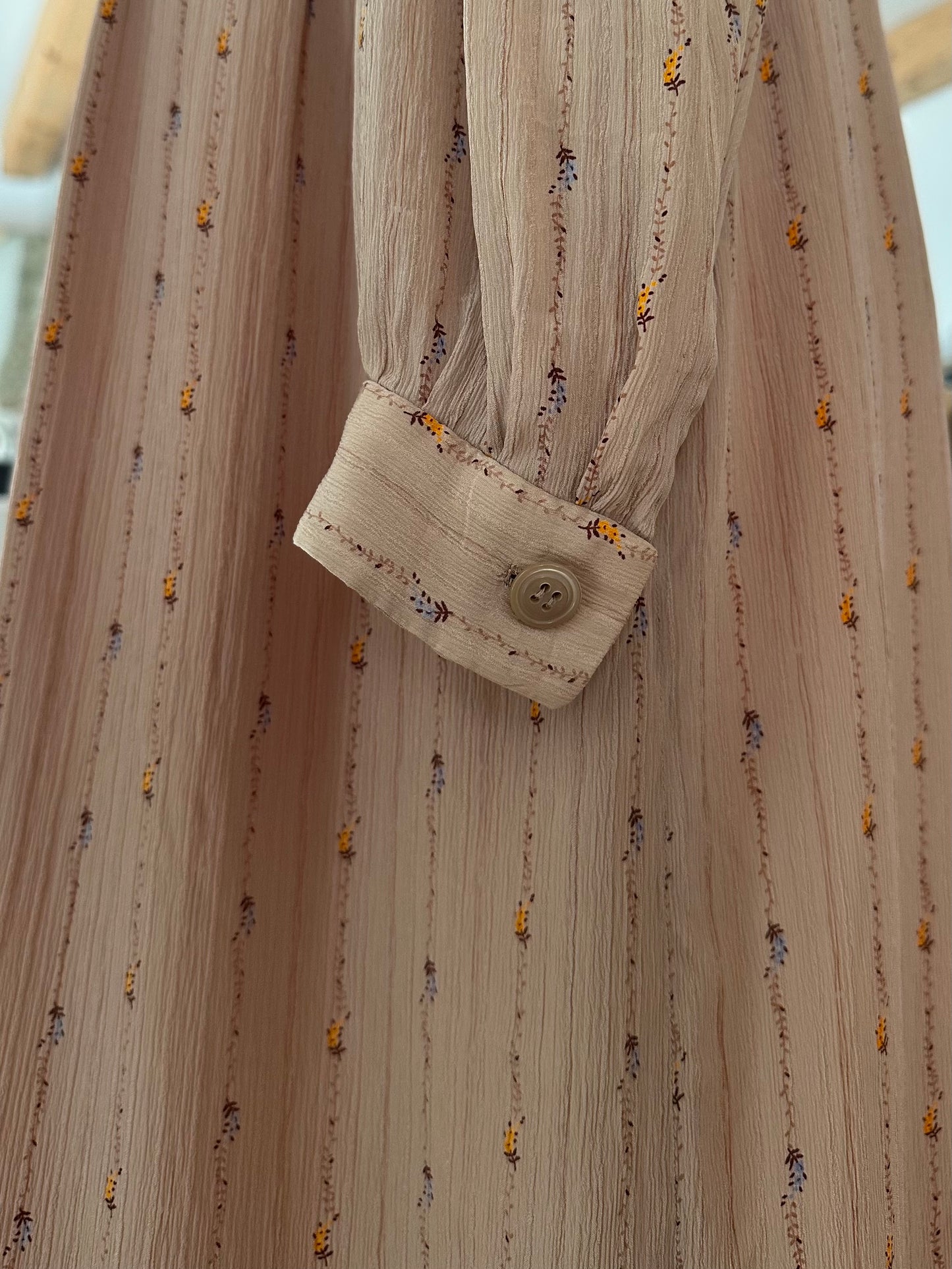 Abito Vintage Anni ‘70 Sartoriale in Seta Rosa Antico con Fiori Tg.42