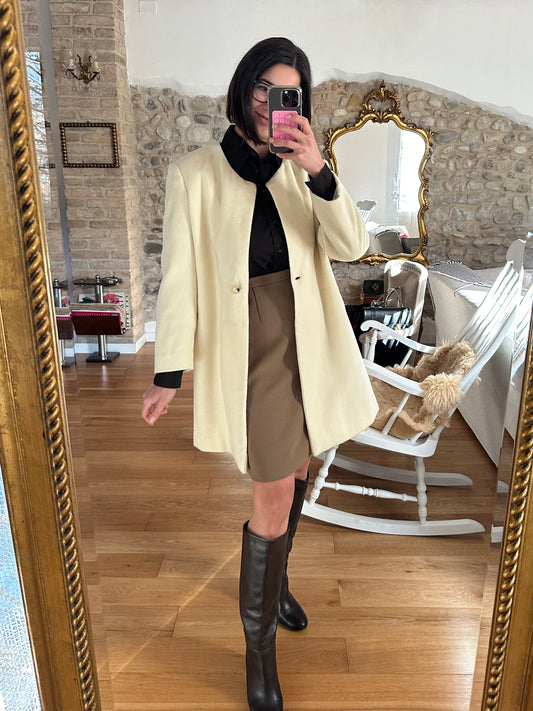 Cappotto Mezza Stagione Anni ‘70 in Lana Crema Tg.40/42/44