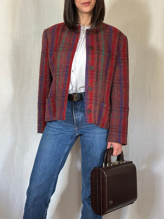 Giacca Missoni Vintage Anni ‘80 in Tweed di Lana Bouclé Bordeaux Tg.44/46